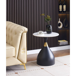 Table d’Appoint ConeMarbre 50 cm – Aspect Marbre Blanc & Pied Noir Doré | Golddeco