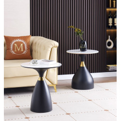 Table d’Appoint ConeMarbre 50 cm – Aspect Marbre Blanc & Pied Noir Doré | Golddeco