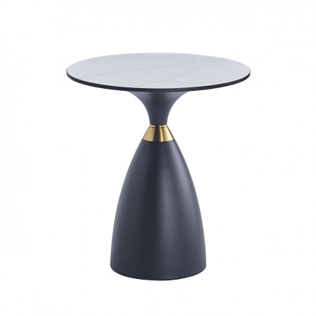 Table d’Appoint ConeMarbre 50 cm – Aspect Marbre Blanc & Pied Noir Doré H56 | Golddeco