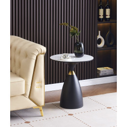 Table d’Appoint ConeMarbre 50 cm – Aspect Marbre Blanc & Pied Noir Doré H56 | Golddeco