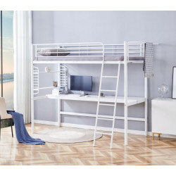 Lit superposé avec bureau 90x200 blanc – gain de place et design moderne | Golddeco