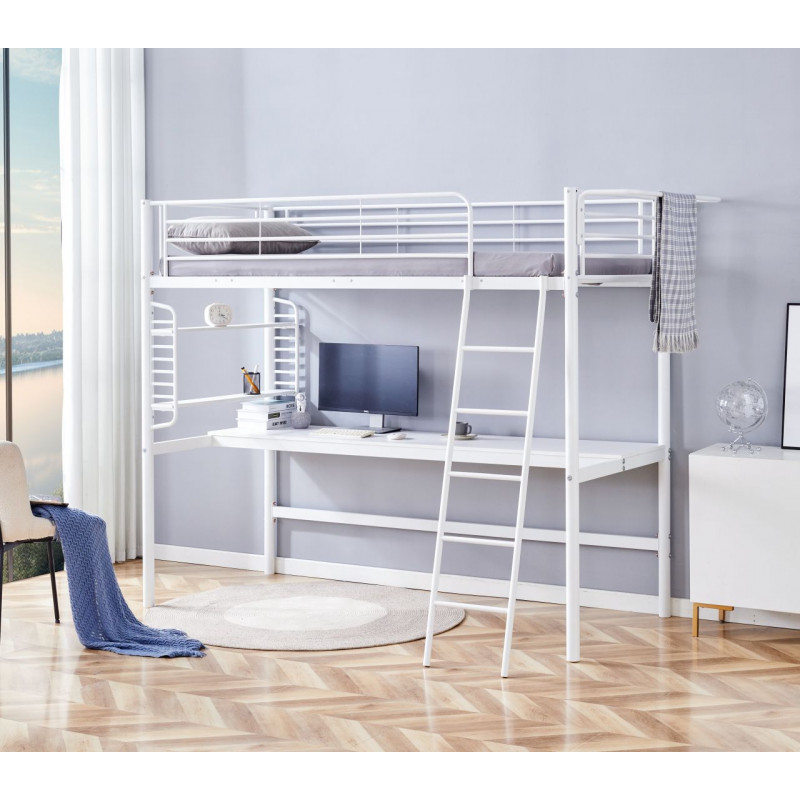 Lit superposé avec bureau 90x200 blanc – gain de place et design moderne | Golddeco