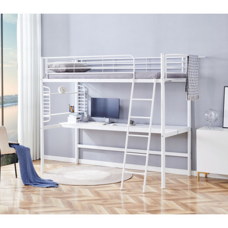 Lit superposé avec bureau 90x200 blanc – gain de place et design moderne | Golddeco