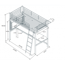 Lit superposé avec bureau 90x200 blanc – gain de place et design moderne | Golddeco