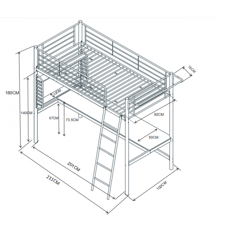Lit superposé avec bureau 90x200 blanc – gain de place et design moderne | Golddeco