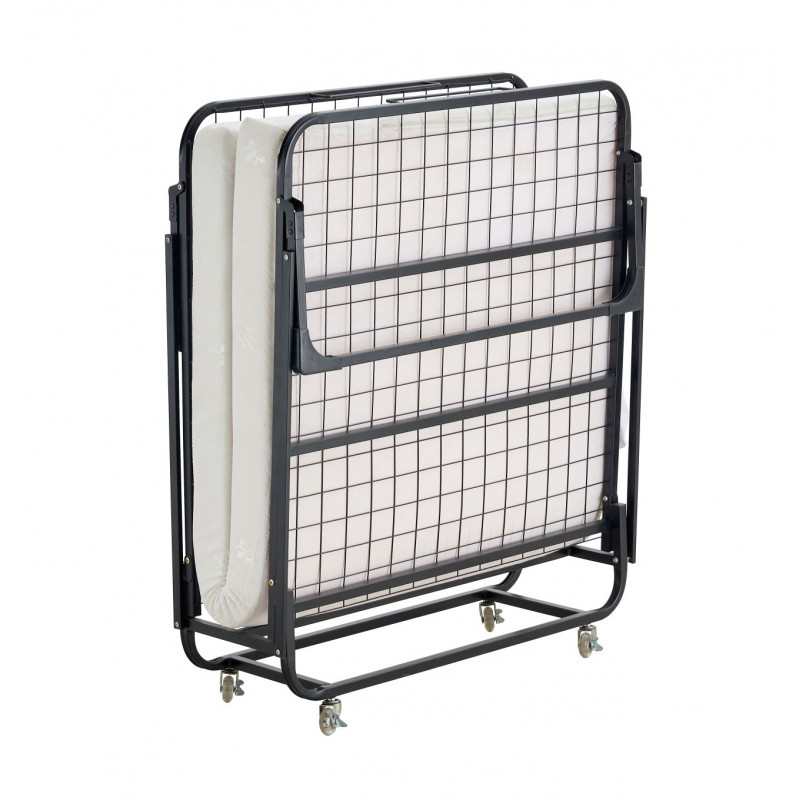 Lit pliant avec matelas 78x190 noir – confort d’appoint pratique | Golddeco