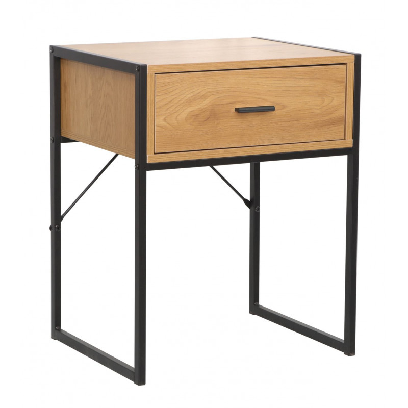Table de chevet aspect chêne naturel et structure noire – Design industriel | Golddeco
