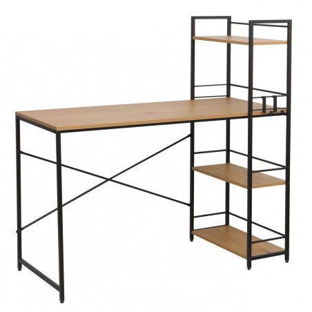 Bureau avec étagère aspect chêne naturel et structure noire – Style industriel | Golddeco
