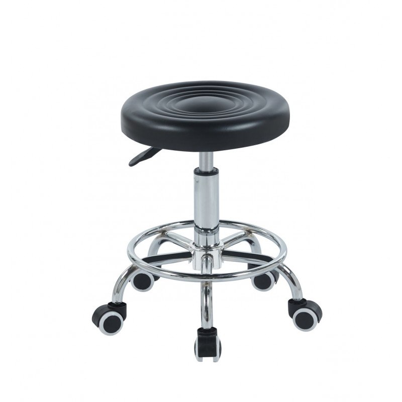 Tabouret à roulettes réglable – Similicuir noir