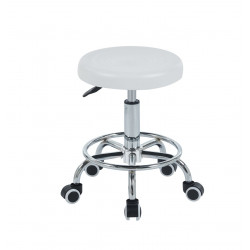 Tabouret à roulettes réglable – PVC blanc