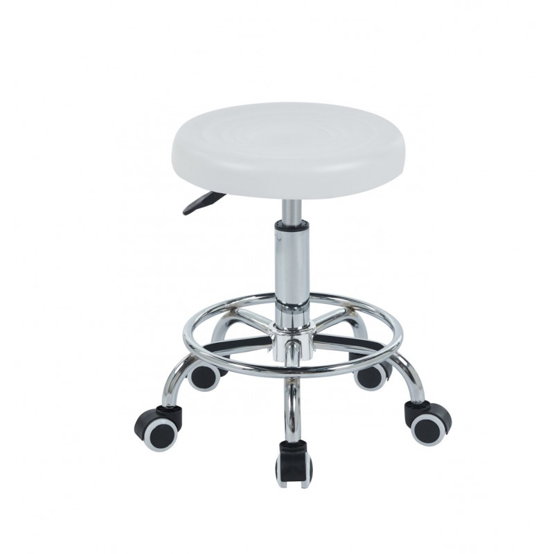 Tabouret à roulettes réglable – PVC blanc