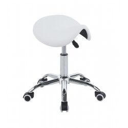 Tabouret selle à roulettes – Similicuir blanc
