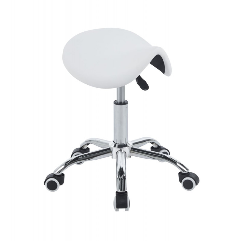 Tabouret selle à roulettes – Similicuir blanc