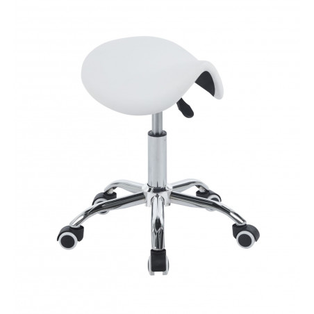 Tabouret selle à roulettes – Similicuir blanc
