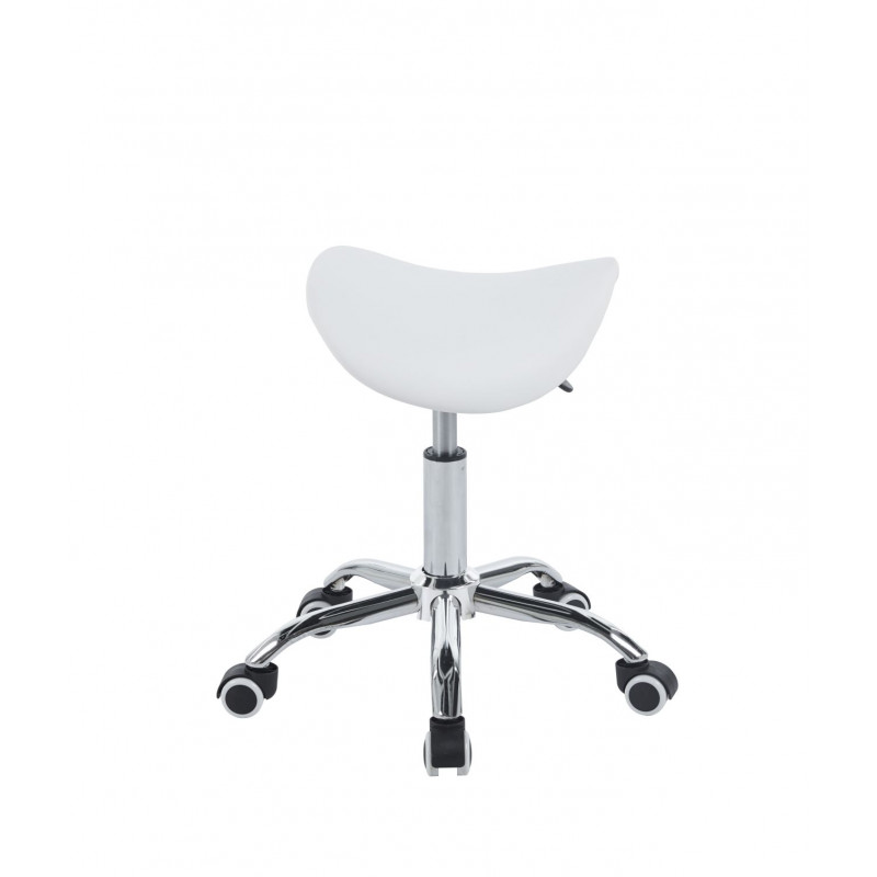Tabouret selle à roulettes – Similicuir blanc