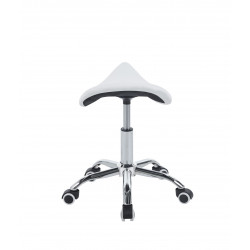 Tabouret selle à roulettes – Similicuir blanc