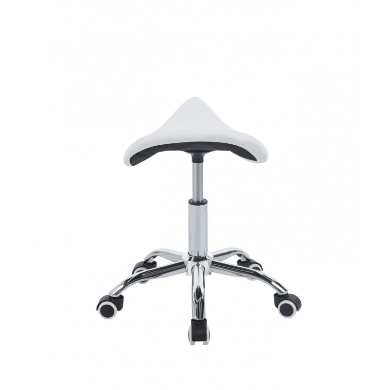 Tabouret selle à roulettes – Similicuir blanc