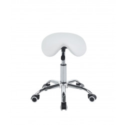 Tabouret selle à roulettes – Similicuir blanc