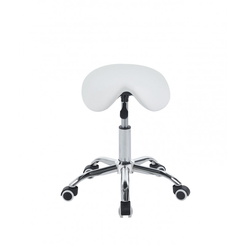 Tabouret selle à roulettes – Similicuir blanc
