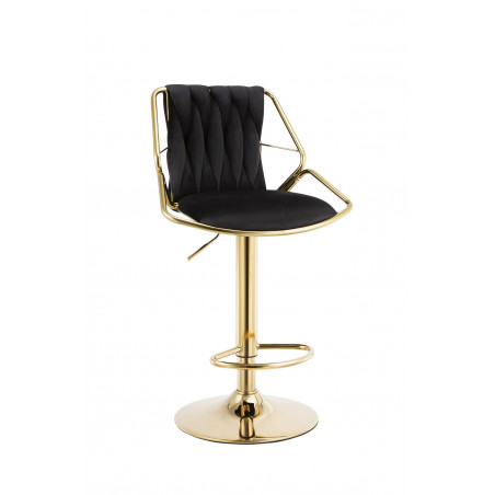 Tabouret de bar RIBEIRA en velours noir structure dorée brillante | Élégance intemporelle Golddeco