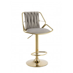 Tabouret de bar RIBEIRA en velours gris structure dorée brillante | Design luxueux Golddeco