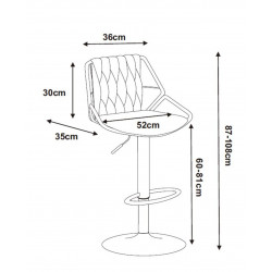 Tabouret de bar RIBEIRA en velours gris structure dorée brillante | Design luxueux Golddeco