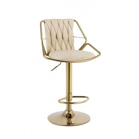 Tabouret de bar RIBEIRA en velours beige structure dorée brillante | Élégance dorée Golddeco