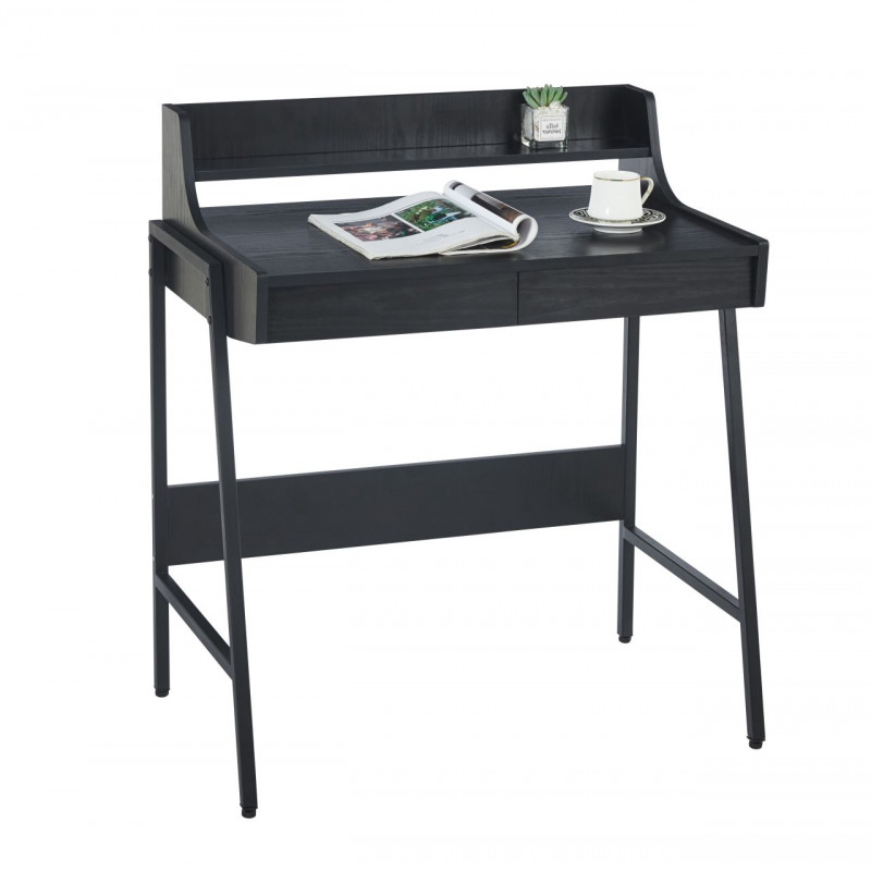Bureau noir moderne avec tiroirs et étagère – Design compact | Golddeco
