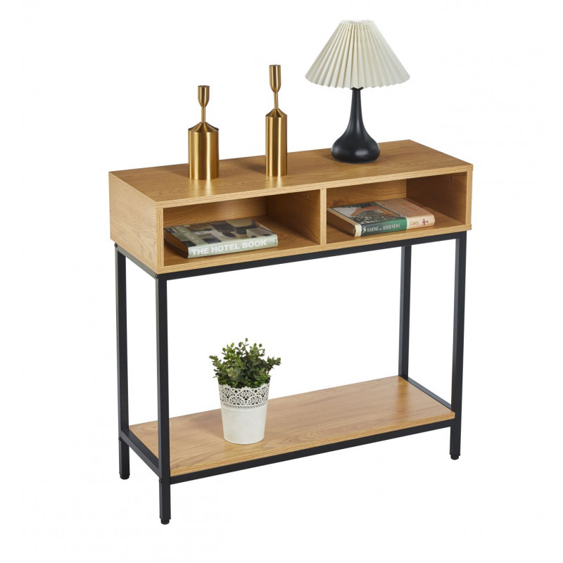 Console LEXA – Aspect Chêne Naturel & Noir | Design Industriel & Élégant