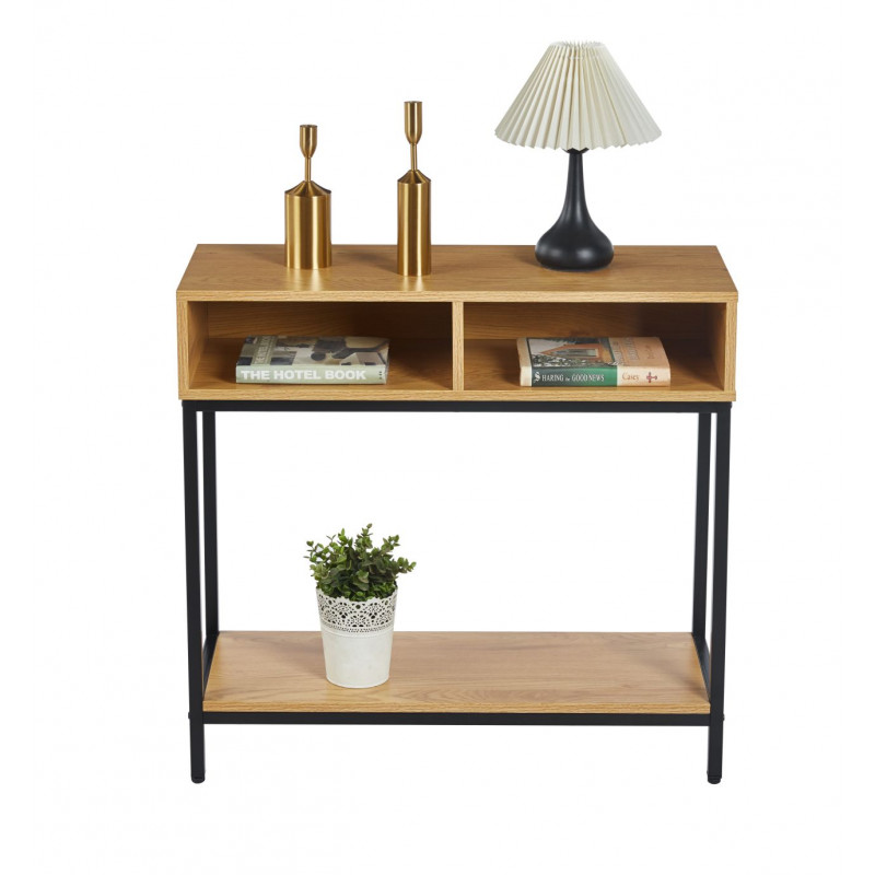 Console LEXA – Aspect Chêne Naturel & Noir | Design Industriel & Élégant