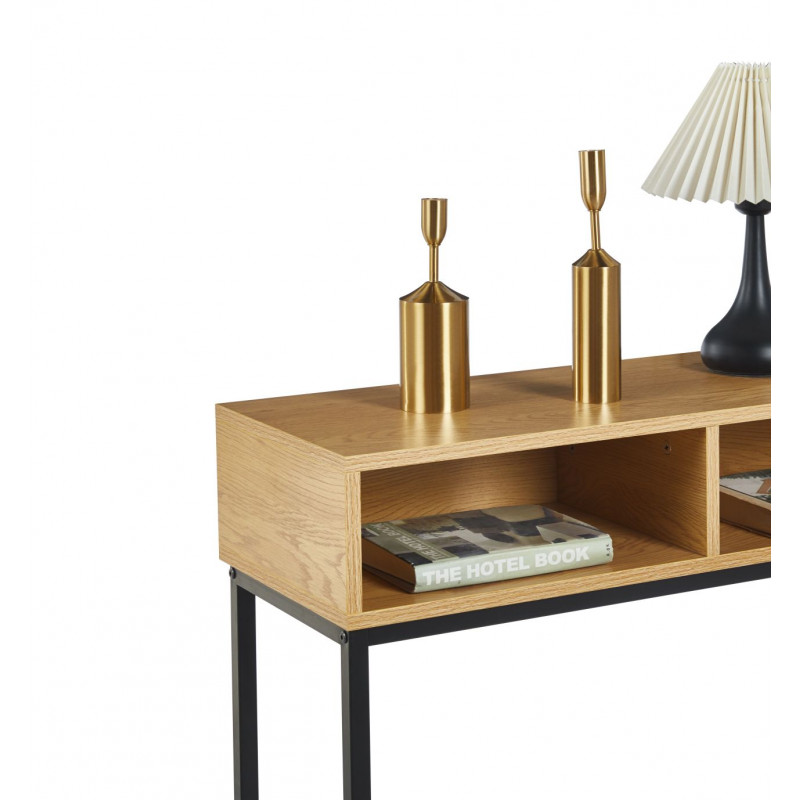 Console LEXA – Aspect Chêne Naturel & Noir | Design Industriel & Élégant