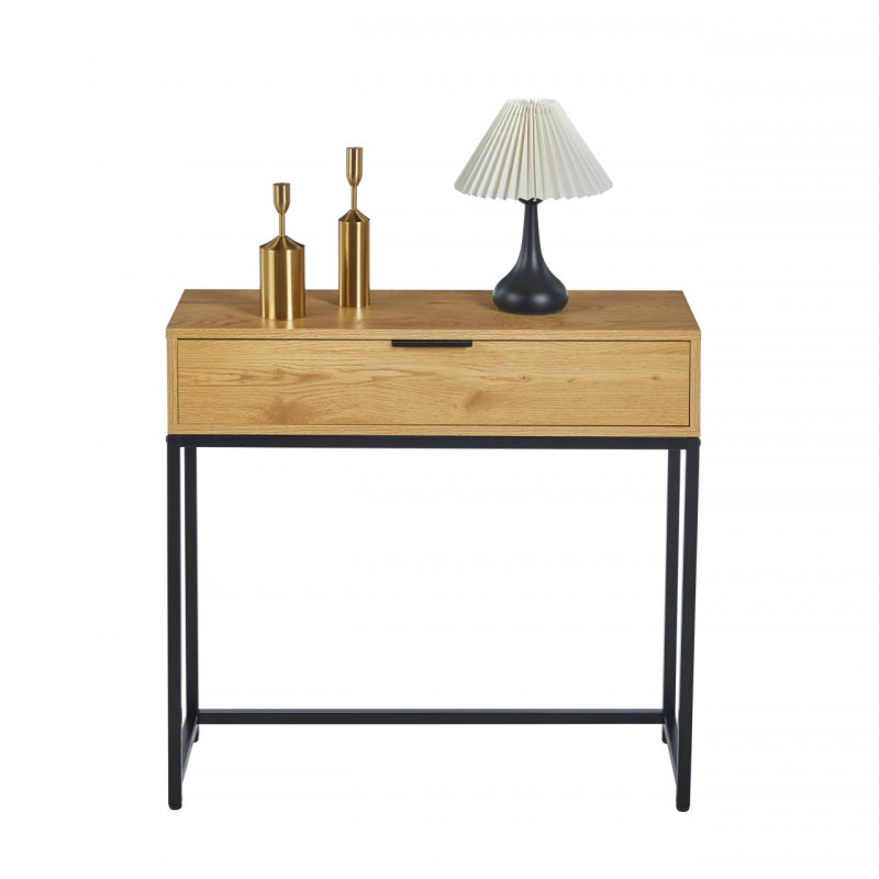 Console NORA – Aspect Chêne Naturel & Noir | Tiroir & Design Industriel