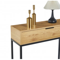Console NORA – Aspect Chêne Naturel & Noir | Tiroir & Design Industriel