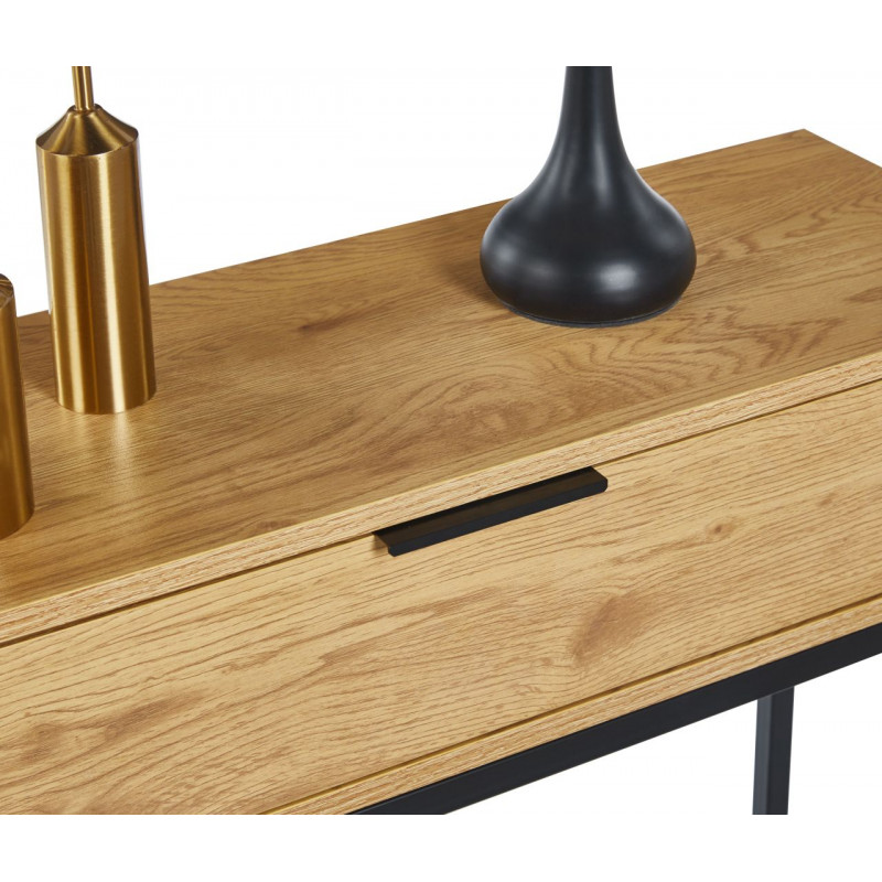 Console NORA – Aspect Chêne Naturel & Noir | Tiroir & Design Industriel