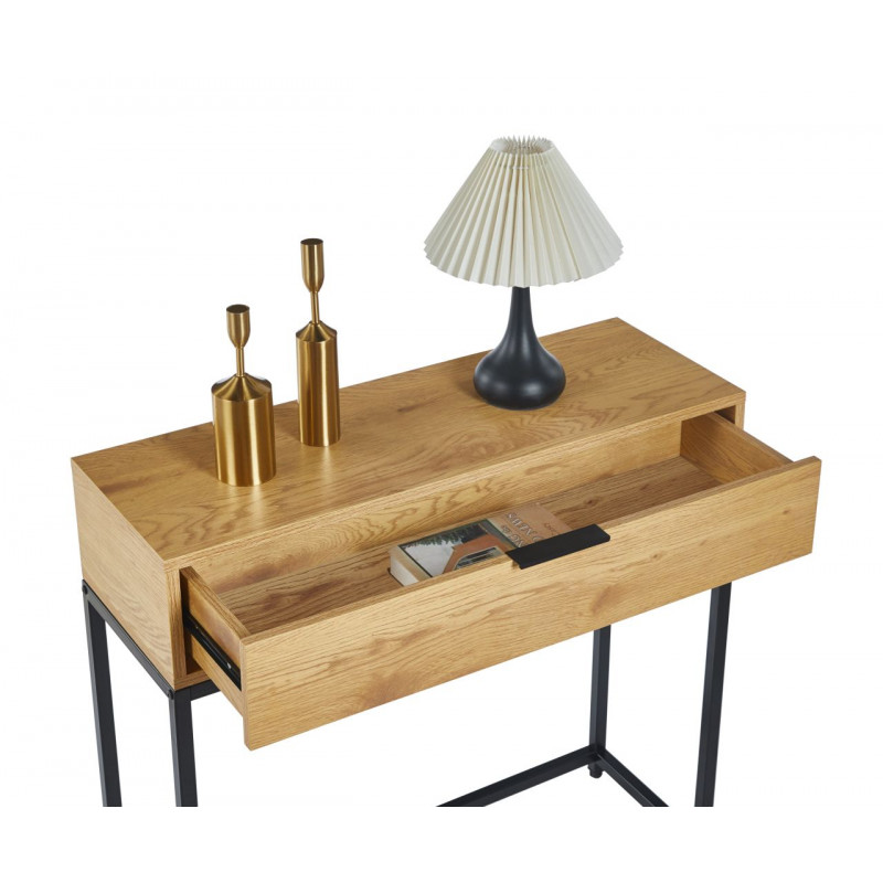 Console NORA – Aspect Chêne Naturel & Noir | Tiroir & Design Industriel