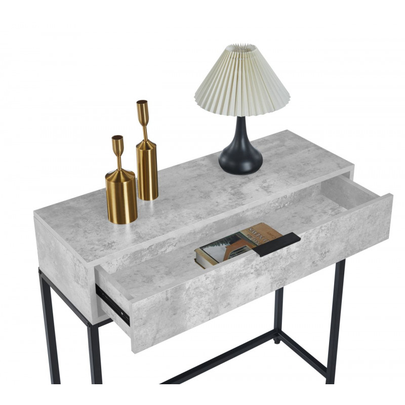 Console NORA – Aspect Béton & Métal Noir | Design Industriel Moderne