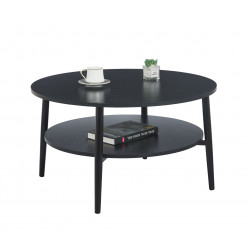 Table Basse Ronde 80 cm Noire – Double Plateau Métal & Bois | Golddeco