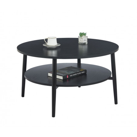 Table Basse Ronde 80 cm Noire – Double Plateau Métal & Bois | Golddeco