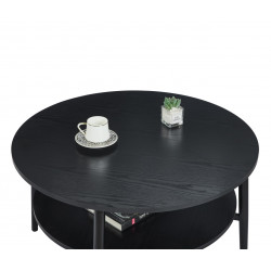 Table Basse Ronde 80 cm Noire – Double Plateau Métal & Bois | Golddeco