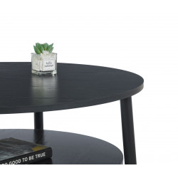 Table Basse Ronde 80 cm Noire – Double Plateau Métal & Bois | Golddeco