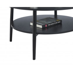 Table Basse Ronde 80 cm Noire – Double Plateau Métal & Bois | Golddeco