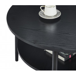 Table Basse Ronde 80 cm Noire – Double Plateau Métal & Bois | Golddeco