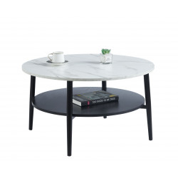 Table Basse 80 cm – Aspect Marbre Blanc & Noir avec Étagère | Golddeco