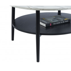 Table Basse 80 cm – Aspect Marbre Blanc & Noir avec Étagère | Golddeco