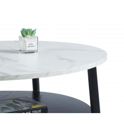 Table Basse 80 cm – Aspect Marbre Blanc & Noir avec Étagère | Golddeco