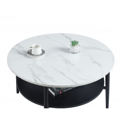 Table Basse 80 cm – Aspect Marbre Blanc & Noir avec Étagère | Golddeco