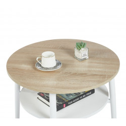 Table Basse Ronde 60 cm Chêne Sonoma & Blanc avec Étagère | Golddeco