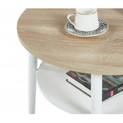 Table Basse Ronde 60 cm Chêne Sonoma & Blanc avec Étagère | Golddeco