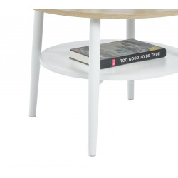 Table Basse Ronde 60 cm Chêne Sonoma & Blanc avec Étagère | Golddeco