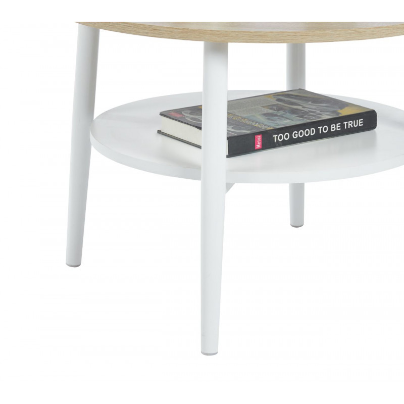 Table Basse Ronde 60 cm Chêne Sonoma & Blanc avec Étagère | Golddeco